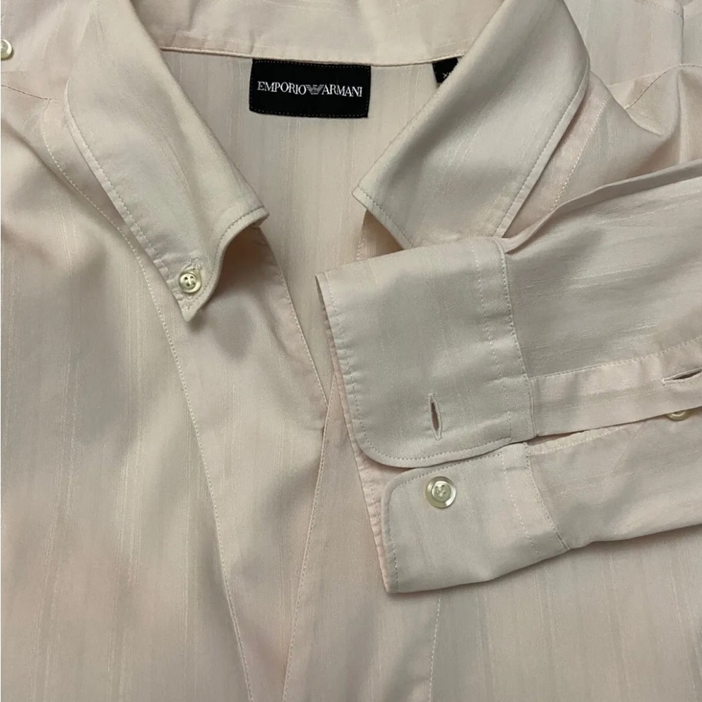 Empario Armani Long Sleeve Light Pink Striped Button-Up Shirt Size XL